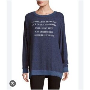 Wildfox Eat Pizza For Breakfest Blue Baggy SweatShirt Size S